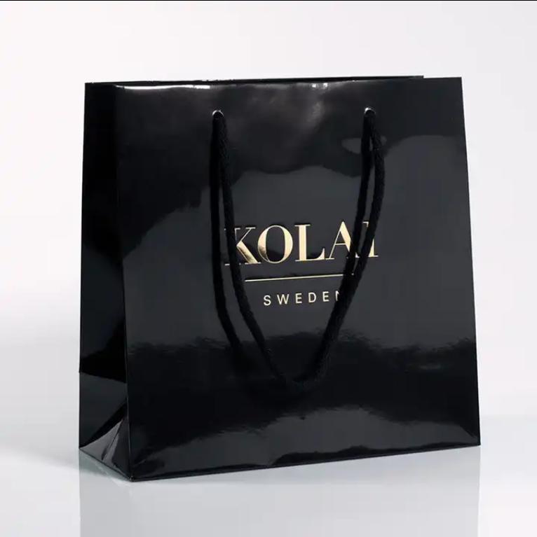 Customized Branded Logo Luxury Black Paper Apparel Packaging Gift Shopping Bag Paperbag